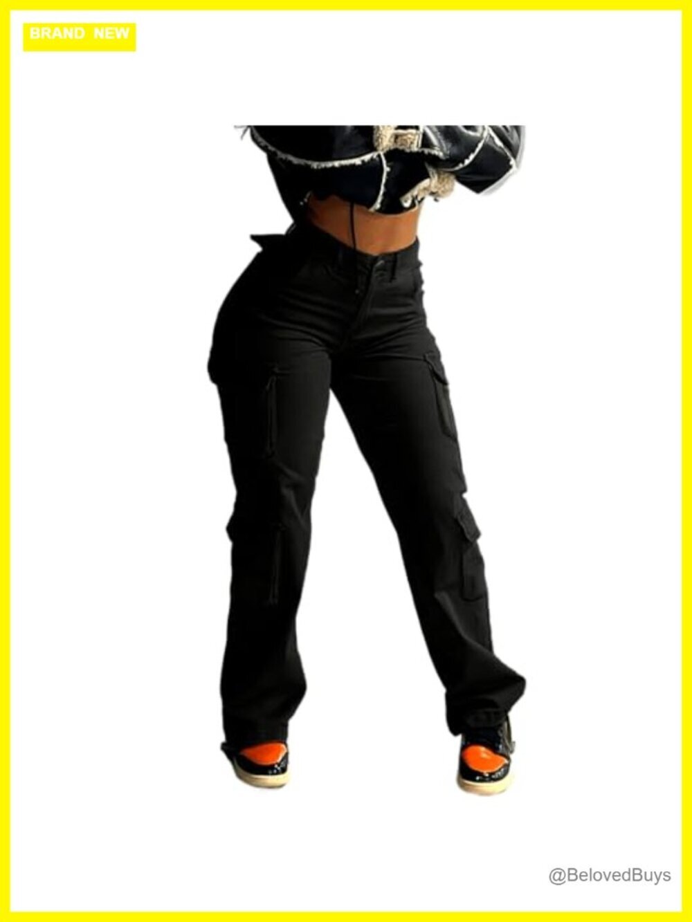 Mid Waisted Straight Wide Leg Cargo Jeans with Flap Pockets Casual Streetwear